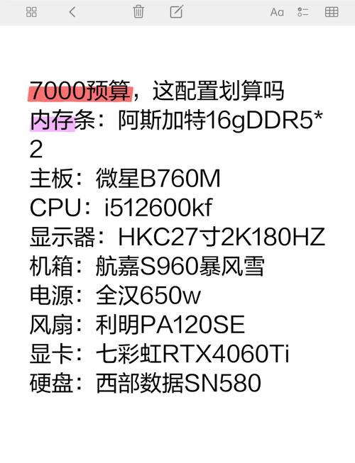 电脑硬件配置清单图片