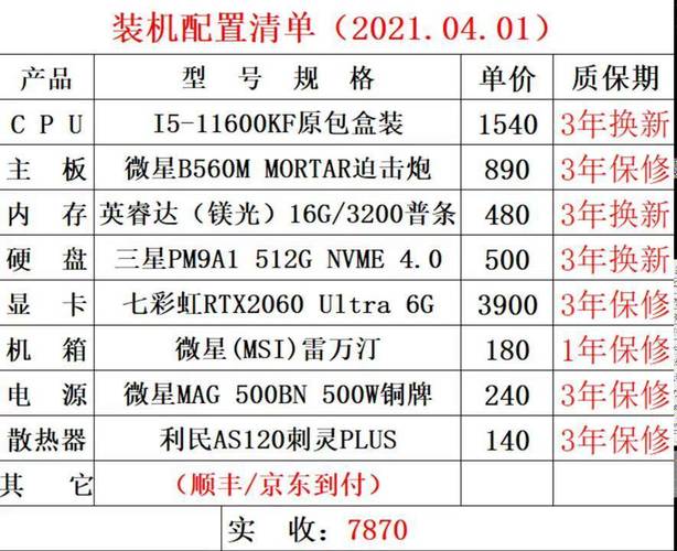 山东组装电脑配置清单