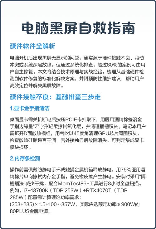 电脑黑屏故障指南，从硬件到软件都需处理