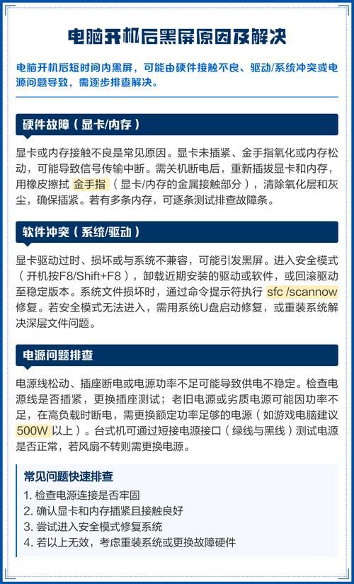 电脑开机黑屏问题及解决指南